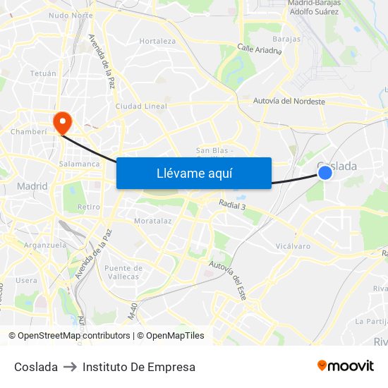 Coslada to Instituto De Empresa map