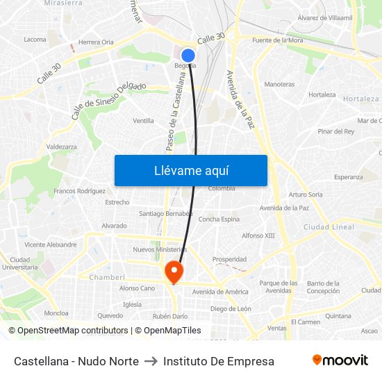 Castellana - Nudo Norte to Instituto De Empresa map