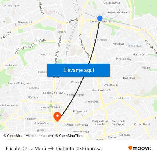Fuente De La Mora to Instituto De Empresa map