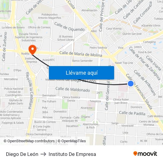 Diego De León to Instituto De Empresa map