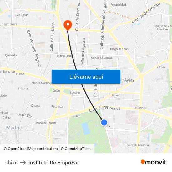 Ibiza to Instituto De Empresa map