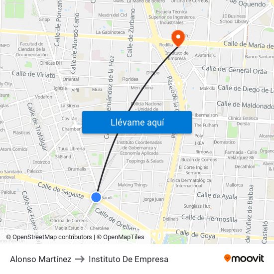 Alonso Martínez to Instituto De Empresa map