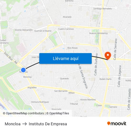 Moncloa to Instituto De Empresa map