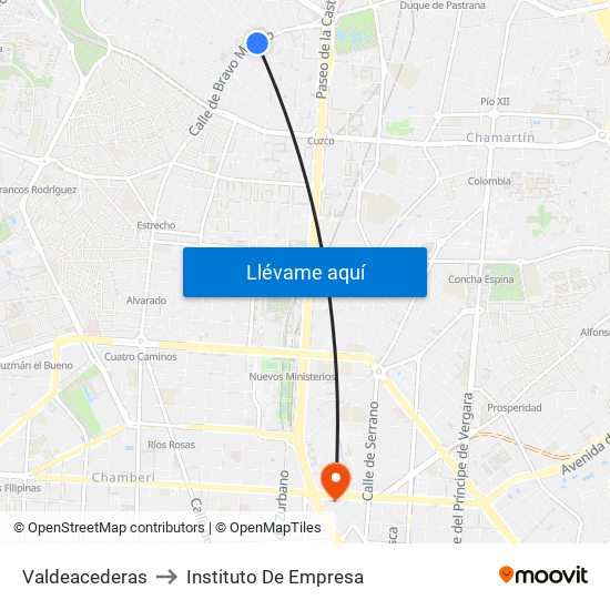 Valdeacederas to Instituto De Empresa map