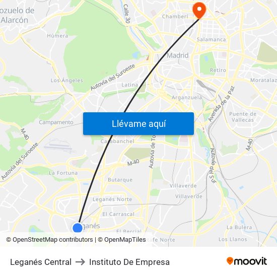 Leganés Central to Instituto De Empresa map