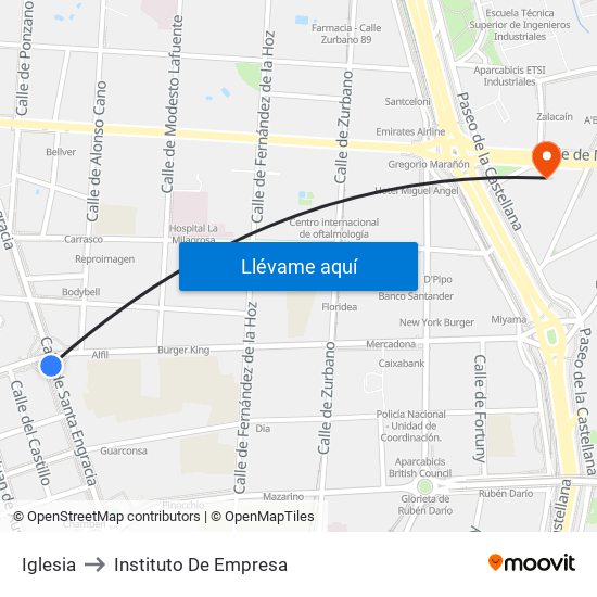 Iglesia to Instituto De Empresa map