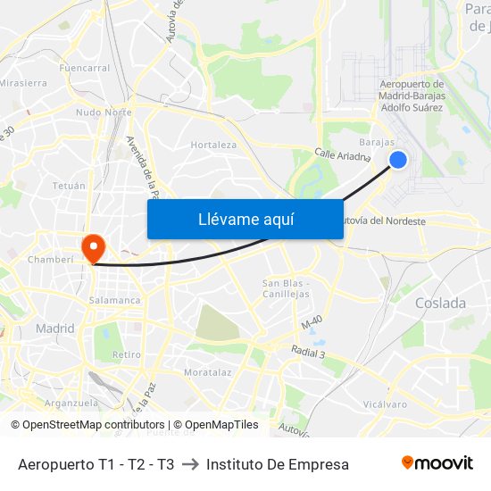 Aeropuerto T1 - T2 - T3 to Instituto De Empresa map