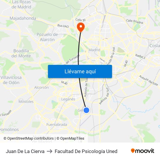 Juan De La Cierva to Facultad De Psicología Uned map