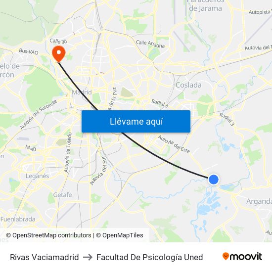 Rivas Vaciamadrid to Facultad De Psicología Uned map