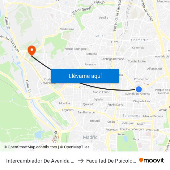 Intercambiador De Avenida De América to Facultad De Psicología Uned map