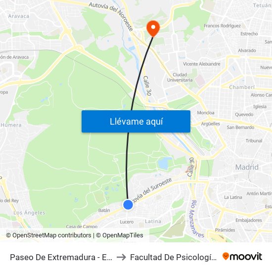 Paseo De Extremadura - El Greco to Facultad De Psicología Uned map