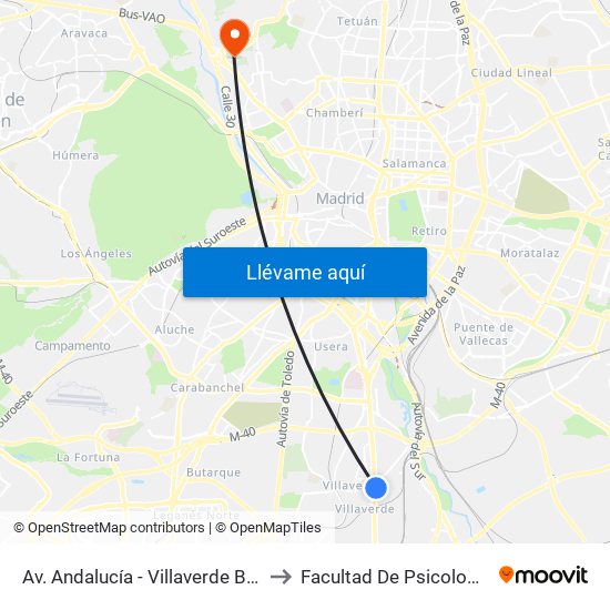 Av. Andalucía - Villaverde Bajo Cruce to Facultad De Psicología Uned map
