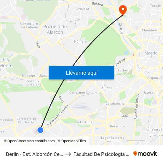 Berlín - Est. Alcorcón Central to Facultad De Psicología Uned map