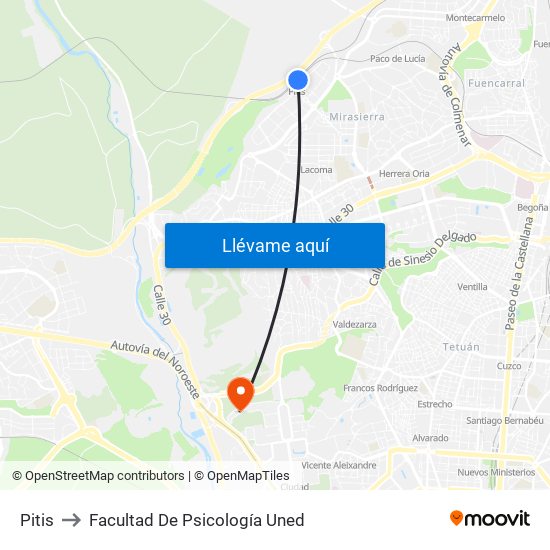 Pitis to Facultad De Psicología Uned map