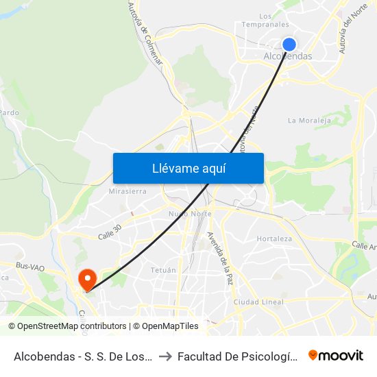Alcobendas - S. S. De Los Reyes to Facultad De Psicología Uned map
