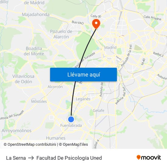 La Serna to Facultad De Psicología Uned map
