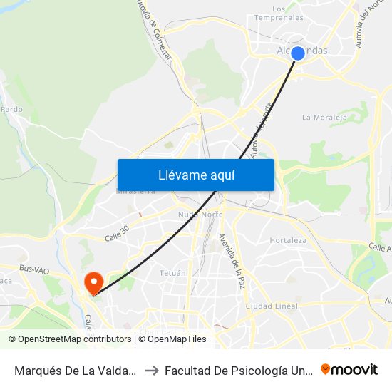 Marqués De La Valdavia to Facultad De Psicología Uned map