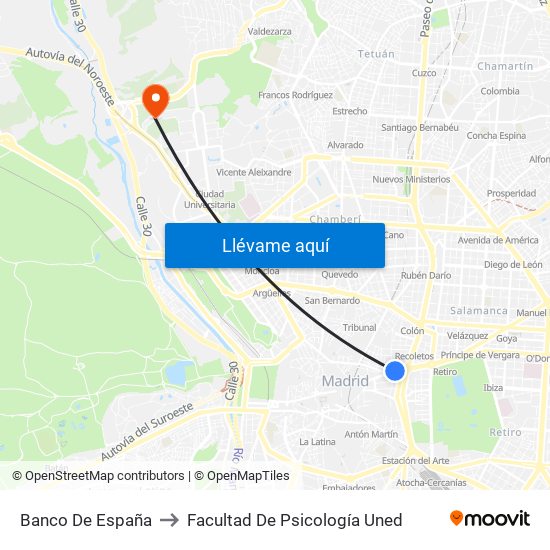 Banco De España to Facultad De Psicología Uned map