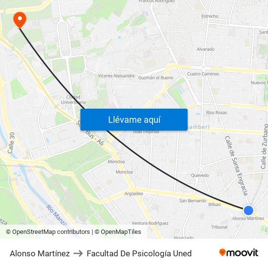 Alonso Martínez to Facultad De Psicología Uned map