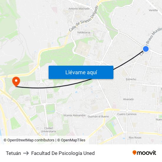 Tetuán to Facultad De Psicología Uned map