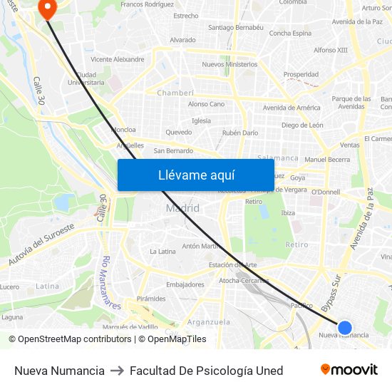 Nueva Numancia to Facultad De Psicología Uned map