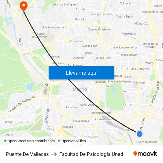 Puente De Vallecas to Facultad De Psicología Uned map