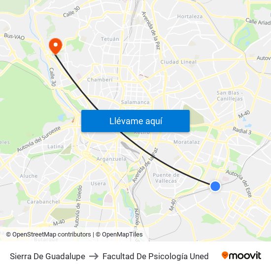Sierra De Guadalupe to Facultad De Psicología Uned map