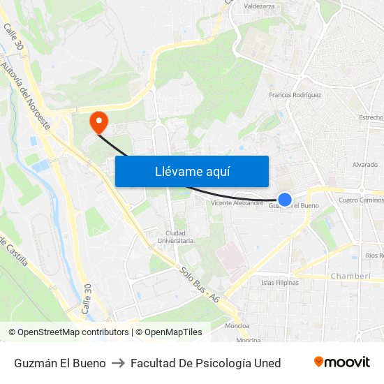 Guzmán El Bueno to Facultad De Psicología Uned map