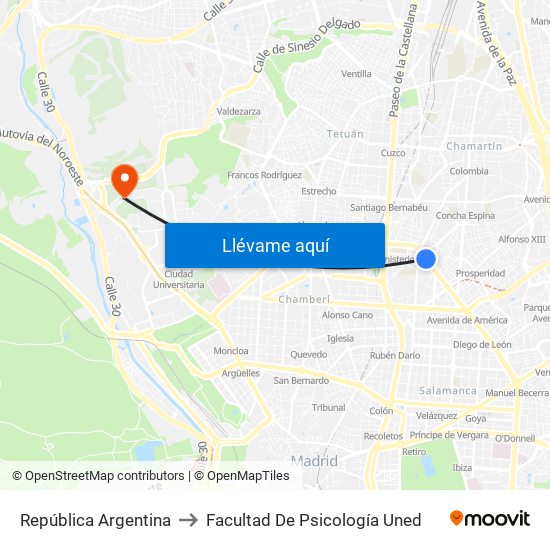 República Argentina to Facultad De Psicología Uned map