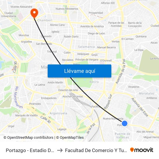 Portazgo - Estadio De Vallecas to Facultad De Comercio Y Turismo (Ucm) map
