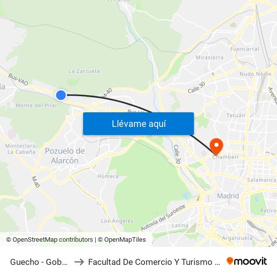 Guecho - Gobelas to Facultad De Comercio Y Turismo (Ucm) map