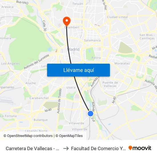 Carretera De Vallecas - Avenida Rosales to Facultad De Comercio Y Turismo (Ucm) map