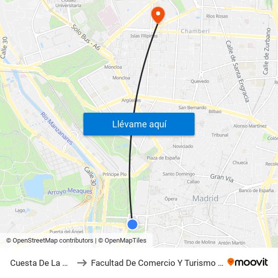 Cuesta De La Vega to Facultad De Comercio Y Turismo (Ucm) map