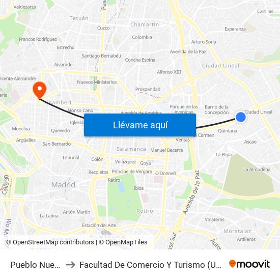 Pueblo Nuevo to Facultad De Comercio Y Turismo (Ucm) map