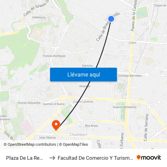 Plaza De La Remonta to Facultad De Comercio Y Turismo (Ucm) map