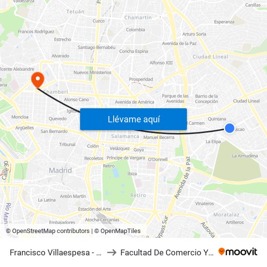 Francisco Villaespesa - Ezequiel Solana to Facultad De Comercio Y Turismo (Ucm) map