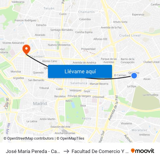 José María Pereda - Carlos Hernández to Facultad De Comercio Y Turismo (Ucm) map