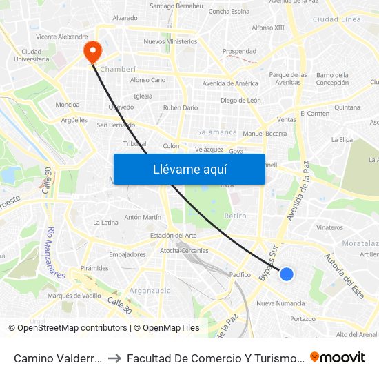 Camino Valderribas to Facultad De Comercio Y Turismo (Ucm) map