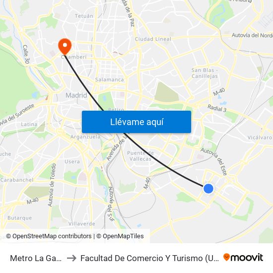 Metro La Gavia to Facultad De Comercio Y Turismo (Ucm) map