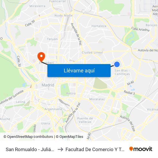 San Romualdo - Julián Camarillo to Facultad De Comercio Y Turismo (Ucm) map