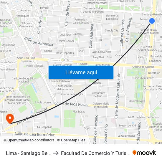 Lima - Santiago Bernabéu to Facultad De Comercio Y Turismo (Ucm) map