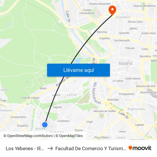 Los Yébenes - Illescas to Facultad De Comercio Y Turismo (Ucm) map