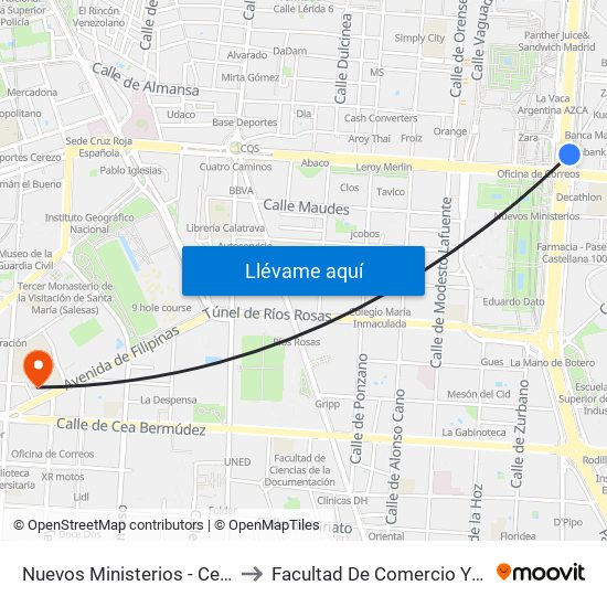 Nuevos Ministerios - Centro Comercial to Facultad De Comercio Y Turismo (Ucm) map