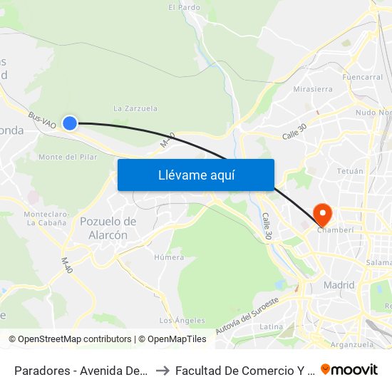 Paradores - Avenida De Casaquemada to Facultad De Comercio Y Turismo (Ucm) map
