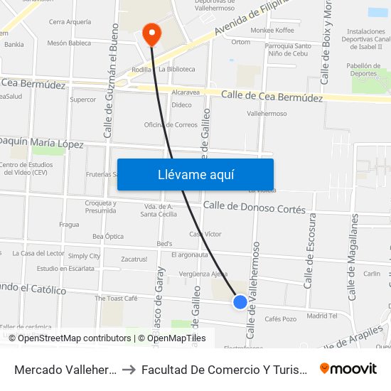 Mercado Vallehermoso to Facultad De Comercio Y Turismo (Ucm) map