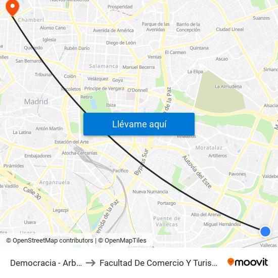 Democracia - Arboleda to Facultad De Comercio Y Turismo (Ucm) map