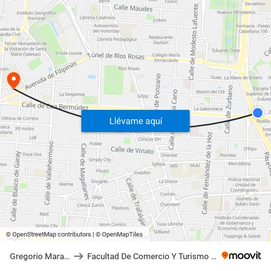 Gregorio Marañón to Facultad De Comercio Y Turismo (Ucm) map