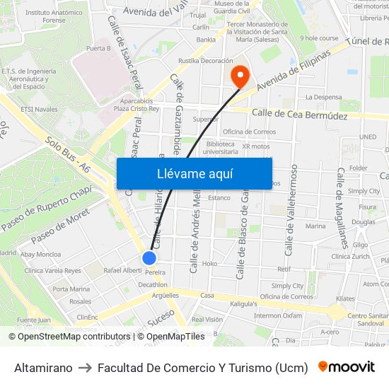Altamirano to Facultad De Comercio Y Turismo (Ucm) map