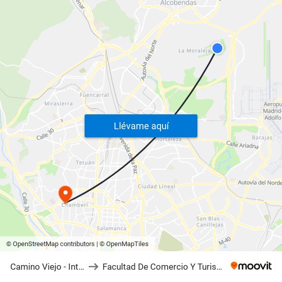 Camino Viejo - Intergolf to Facultad De Comercio Y Turismo (Ucm) map