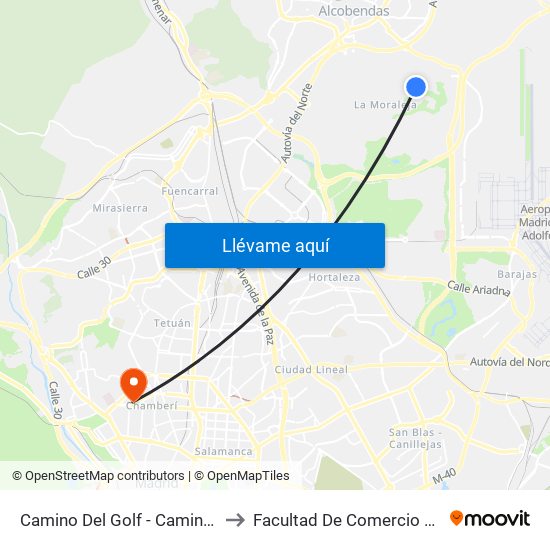 Camino Del Golf - Camino De Mesoncillos to Facultad De Comercio Y Turismo (Ucm) map